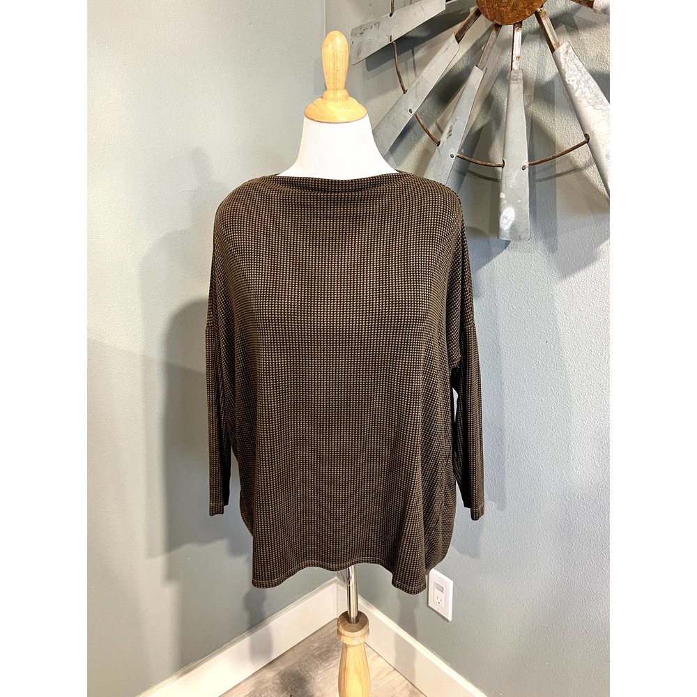 Bryn WalkerTan & Black Houndstooth Lagenlook Top XS